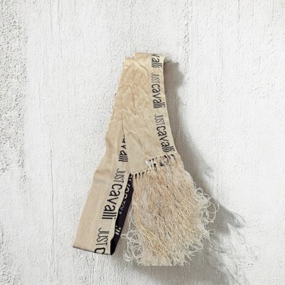 Roberto cavalli Just Cavalli gold and black wool Scarf with Fringe - Picture 1 of 4